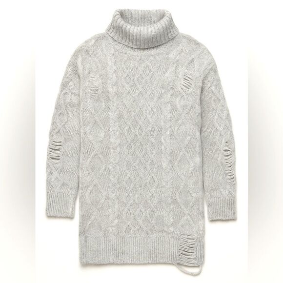 Forever21 Knit Distressed Turtleneck Womens Sweater Dress Sweater M Oatmeal 0017 - Picture 2 of 11